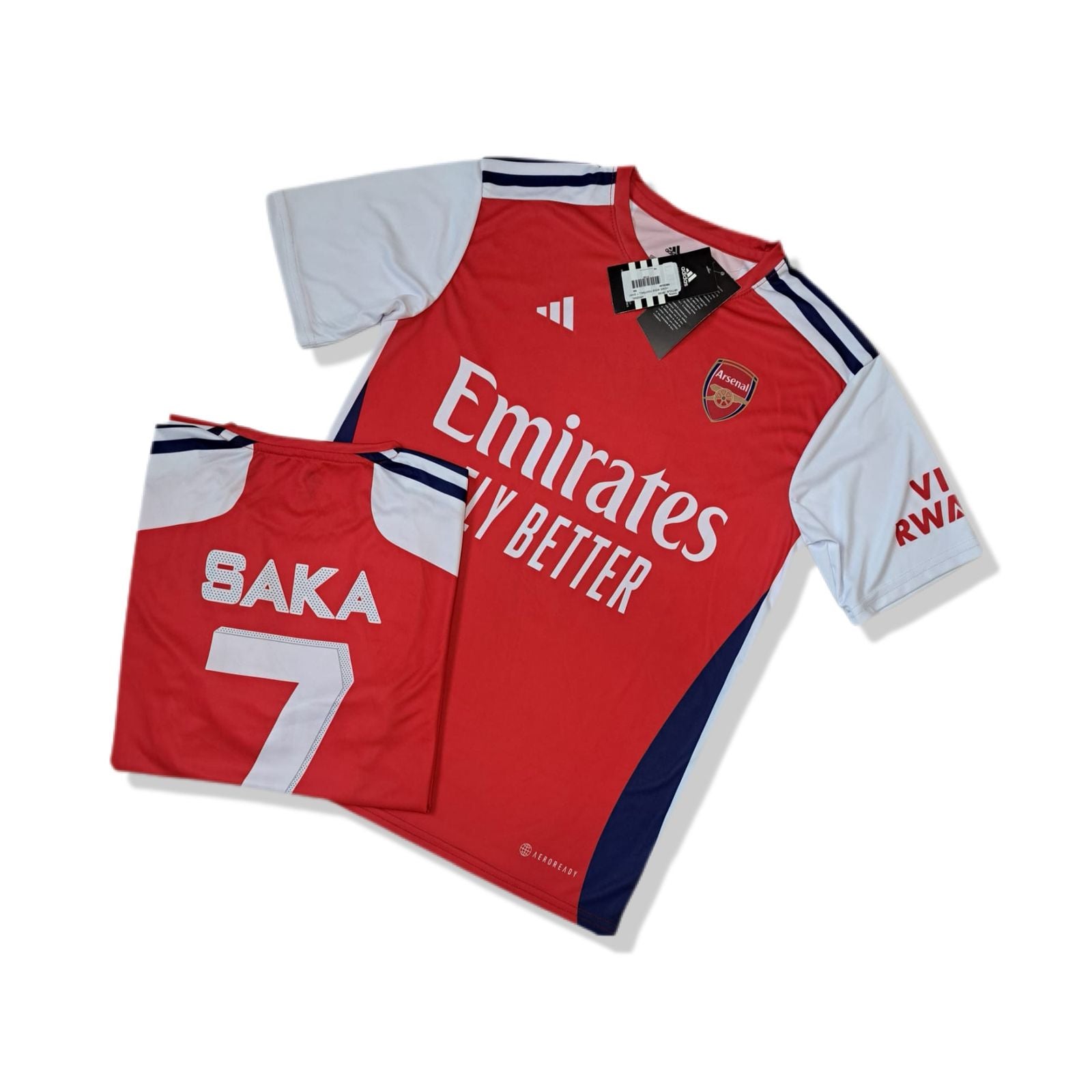 ARSENAL RED,BLUE,WHITE FOOTBALL T-SHIRT SAKA 7