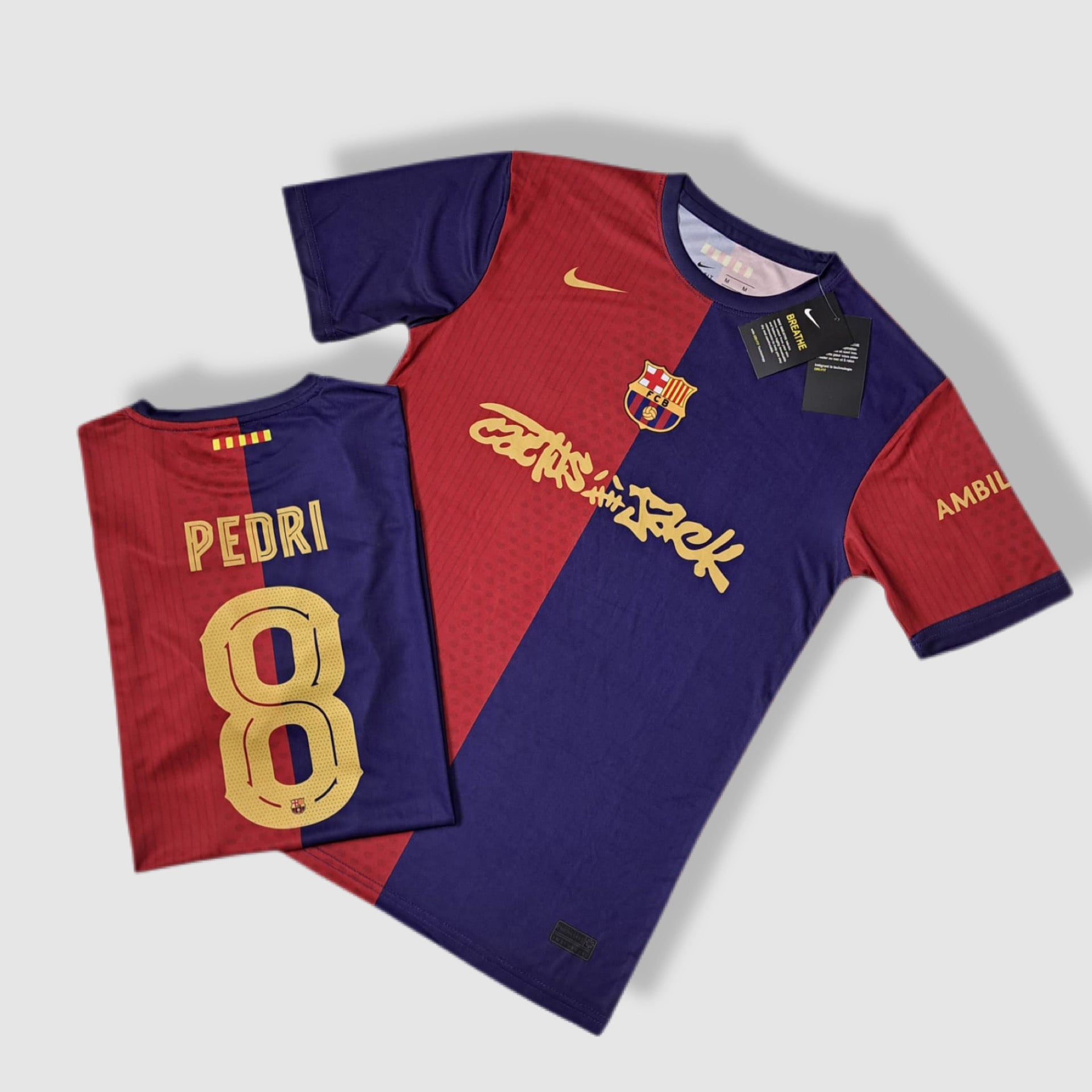 Barcelona red blue t-shirt pedri 8