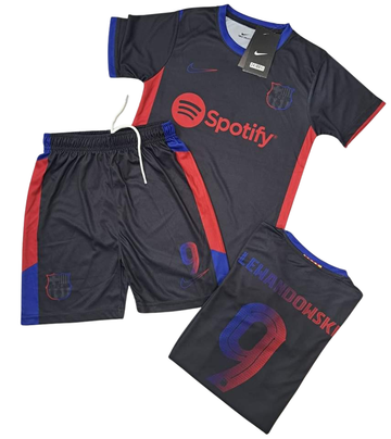 BARCELONA BLACK LEWANDOWSKI BOYS FOOTBALL SUIT