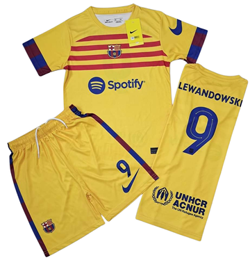 BARCELONA YELLOW LEWANDOWSKI BOYS FOOTBALL SUIT