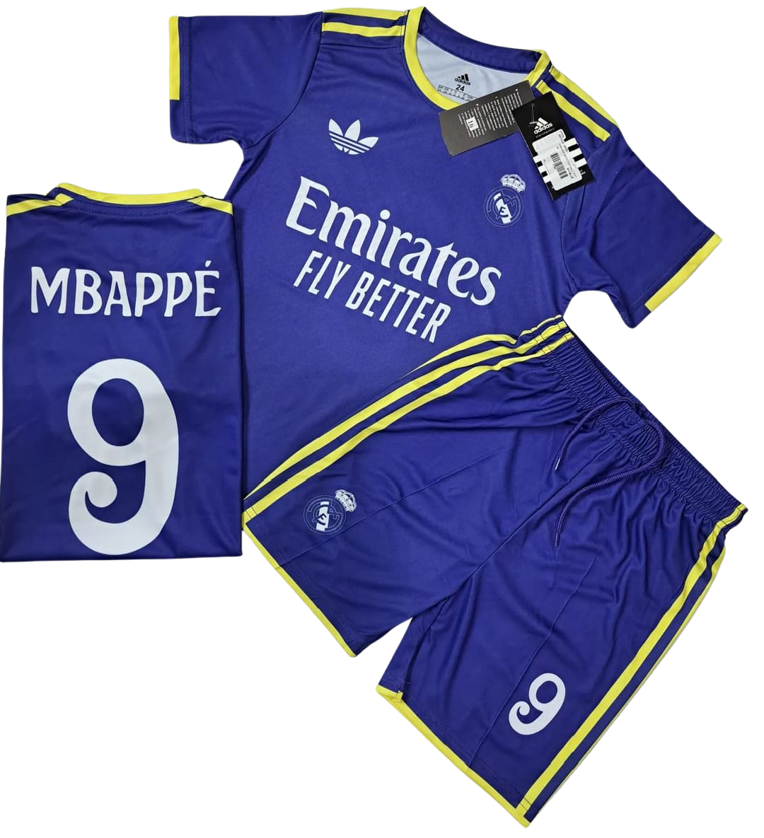 REAL MADRID BLUE YELLOW MBAPPE BOYS FOOTBALL SUIT